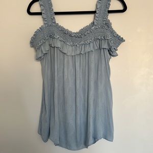 Anthropologie Blue Cold Shoulder Ruffle Smock Top - PERFECT FOR SPRING!